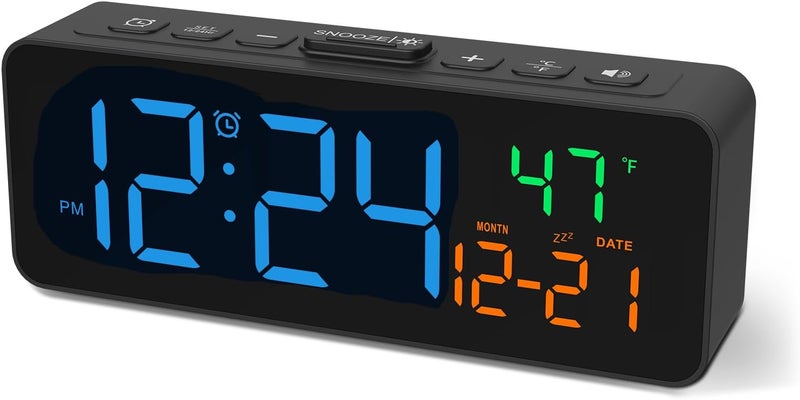 Netzu 3-in-1 Digital Clocks for Living Room with Temperature, Date & Time Display - 4 Levels Birghtness, 3 Volumes, Small & Compact Plug-in Alarm Clock for Bedroom, Office (Blue) - Image 1